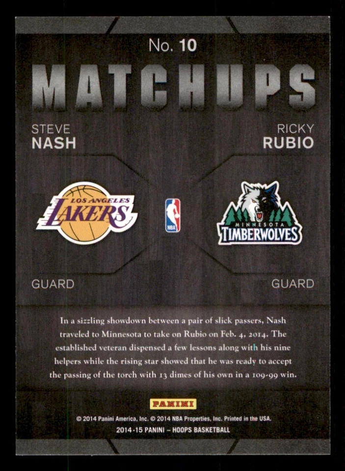 2014-15 Hoops Matchups #10 Ricky Rubio/Steve Nash - Image 2 of 2