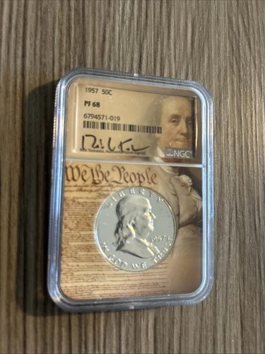 1957 FRANKLIN HALF DOLLAR NGC PF 68 RICK TOMASKA HAND SIGNED NICE ORIGINAL COIN