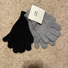 KNITTED GLOVES SET OF 2 PAIR ONE SIZE WRIST BLACK  GRAY NEW WITH TAGS