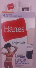 Hanes Originals Ladies 4 Cotton Stretch Mid-Thigh Boxer Briefs Size 5/S - New
