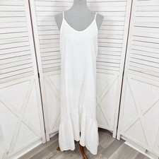Terzo Millennio Linen Dress Women Medium White Sleeveless Tiered Hem Maxi Beach