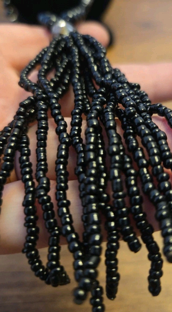 C1946 Black Bead STATEMENT LONG TASSEL FASHION NE… - image 4