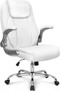 Silla ergonomiquea de oficina gamer blanca de cuero PU Conposabrazos abatibles
