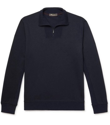 LORO PIANA - Virgin Wool-Blend Half-Zip Sweater - Navy Size L