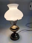 ANTIQUE BRASS LAMP &  MILK GLASS SHADE
