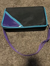 Retro Cassette Case 30 Soft Sided Zipper Carry Storage Strap Purple Teal 1980  s