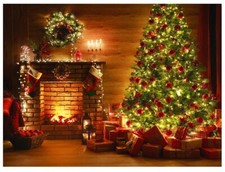 7X5FT Christmas Fireplace BackdropXmas Backdrop Gorgeous Christmas Tree Backd...