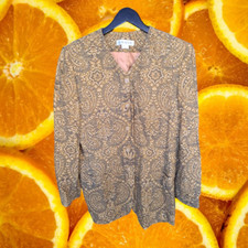 Chaus Tan/White/Blue Paisley Button Down Long Wool Blend Blazer Size 10