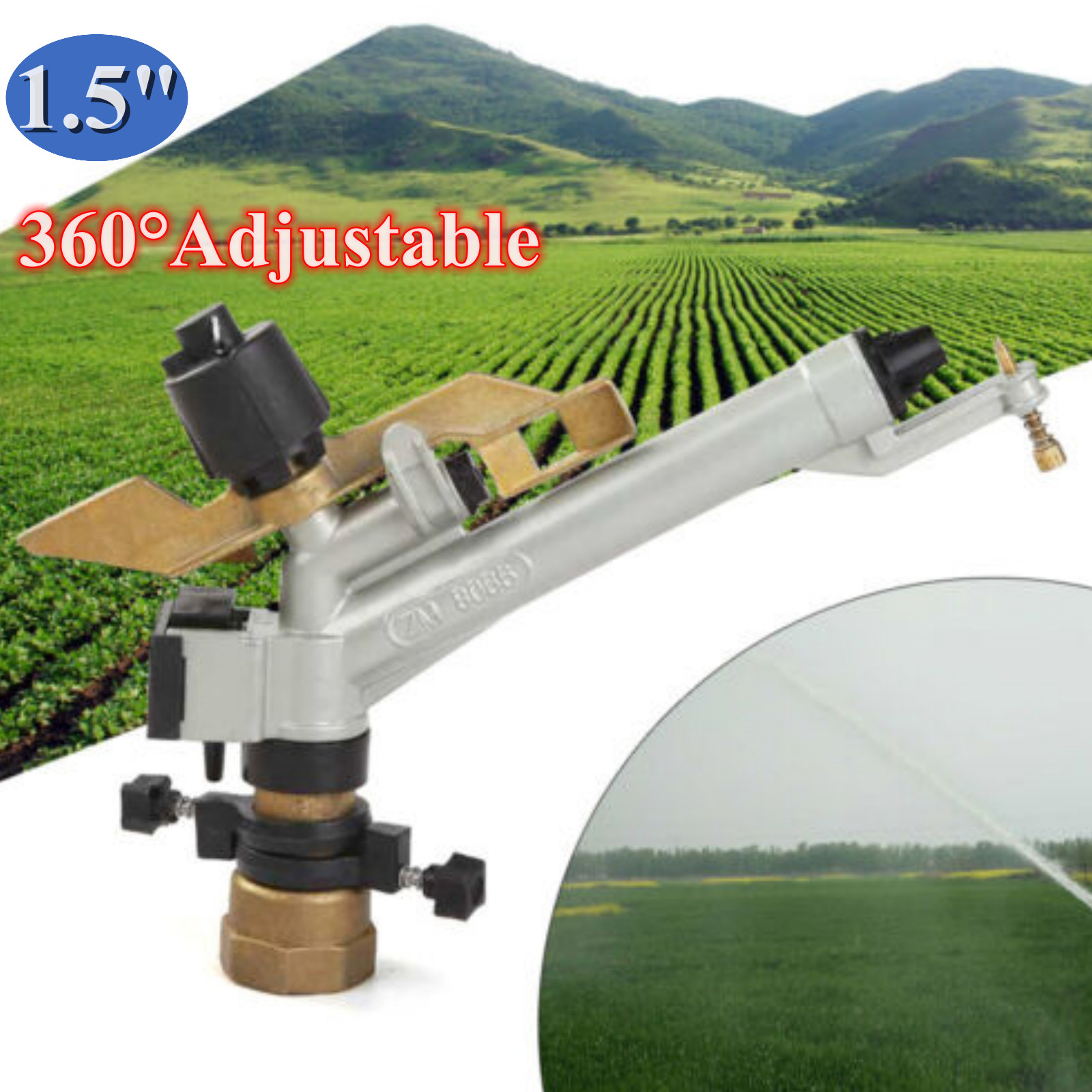Rain Spray Gun Large Area Water Irrigation Impact Sprinkler 360 Adjustable 1.5