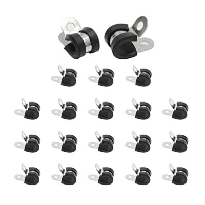 20 Pack 3/8'' Stainless Steel Cable Clamps Rubber Cushioned Insulated Pipe Clamp
