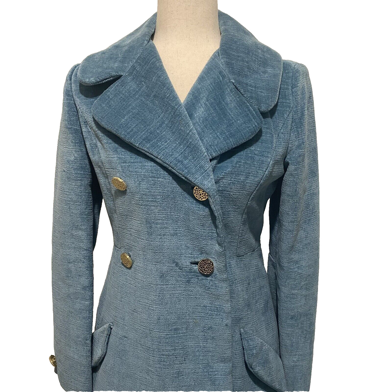 Romantica by Victor Costa Blue Coat Jacket Gold B… - image 2