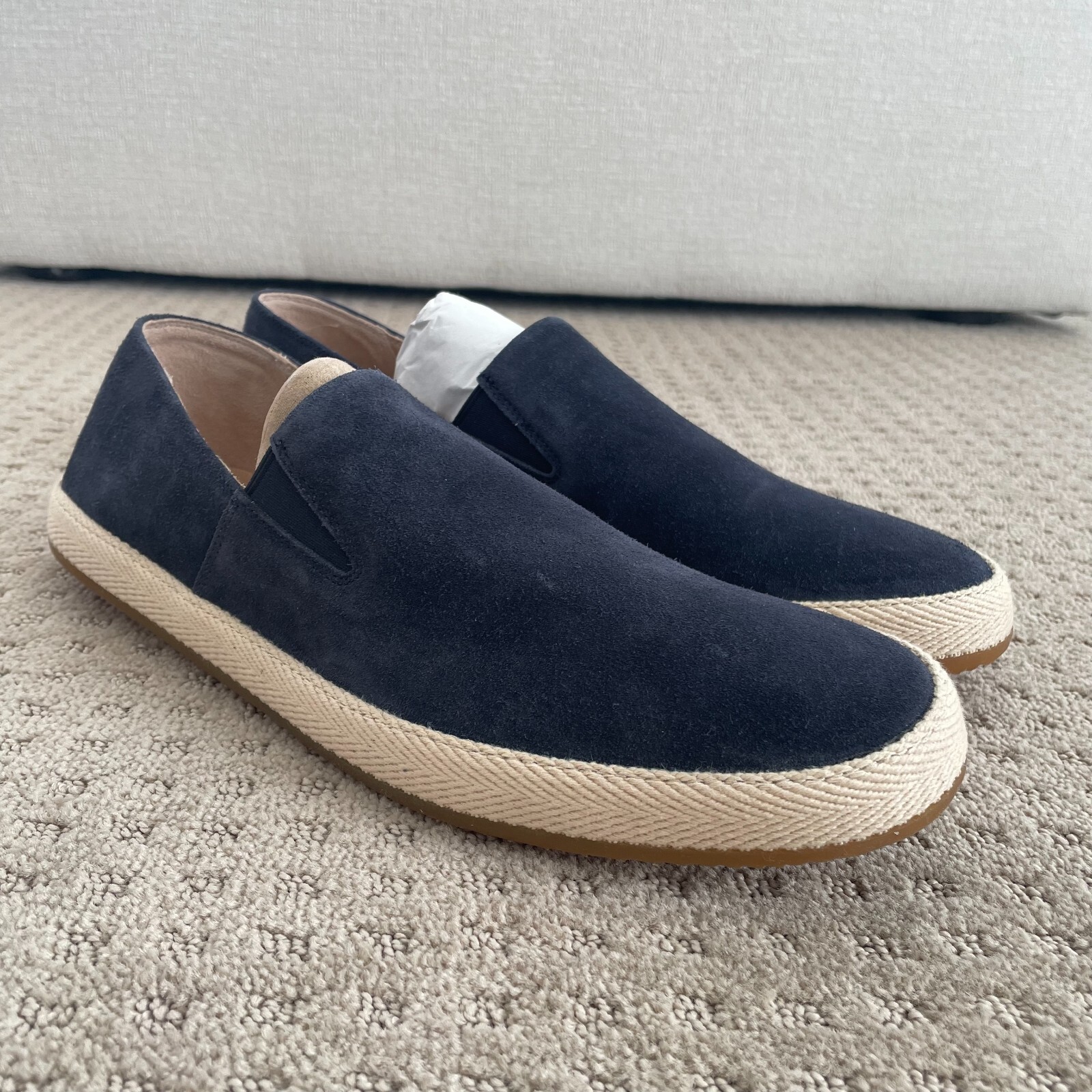 SAOLA Sneaker slip on Vince Chesner scamosciata uomo US 12 blu costiero rafia suola media NUOVE