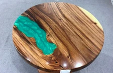 Green Epoxy Resin Coffee Table Top Acacia Wooden Cafeteria Bar Countertop Decors