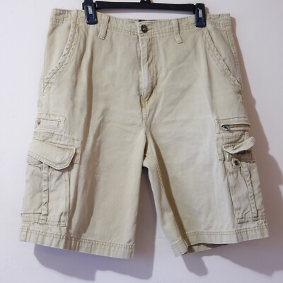 No Boundaries Khaki Cargo Shorts Tank Zip Pockets 100% Cotton Men's 36  #H9-78