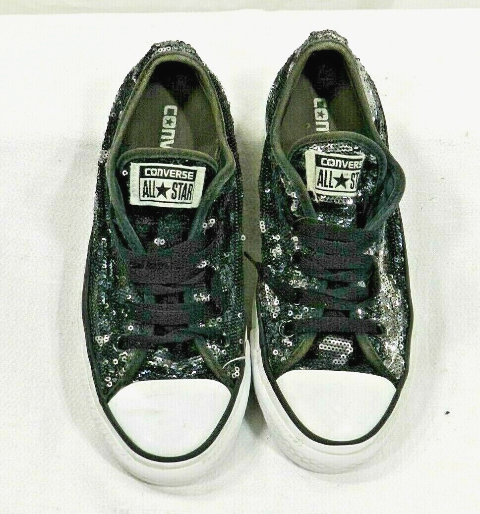 Converse All Star Low Top Black Silver Sequin Tennis Shoes Womens Sz 6
