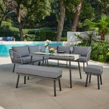 Garden Outdoor L-Shaped Corner Patio Set in Grey Rope Wicker Garden Set Rattan