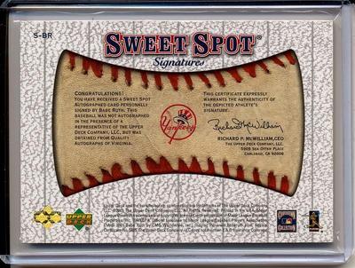Babe Ruth 2001 Sweet Spot Signatures Classic Signed! Cut Autograph