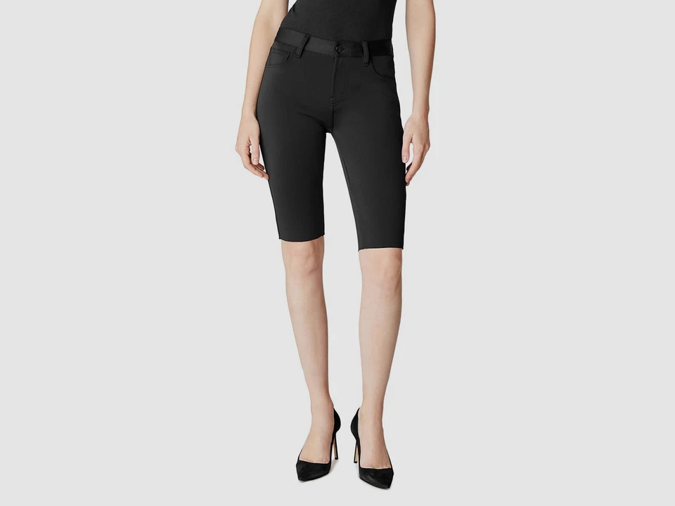 $340 J Brand Womens Black Mid Rise Skinny Fit Leg Raw Hem Bermuda Shorts Size 28