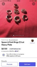 Spoon Rings.  7 Lot. Size 8-9 1/2. Heavy Plated