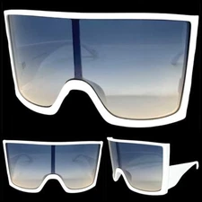 OVERSIZED Retro Modern Wrap Shield Party Raver SUNGLASSES Huge Large White Frame