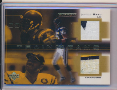 JUNIOR SEAU 2001 UPPER DECK OVATION TRAINING FOR THE GAME PATCH CHARGERS 
