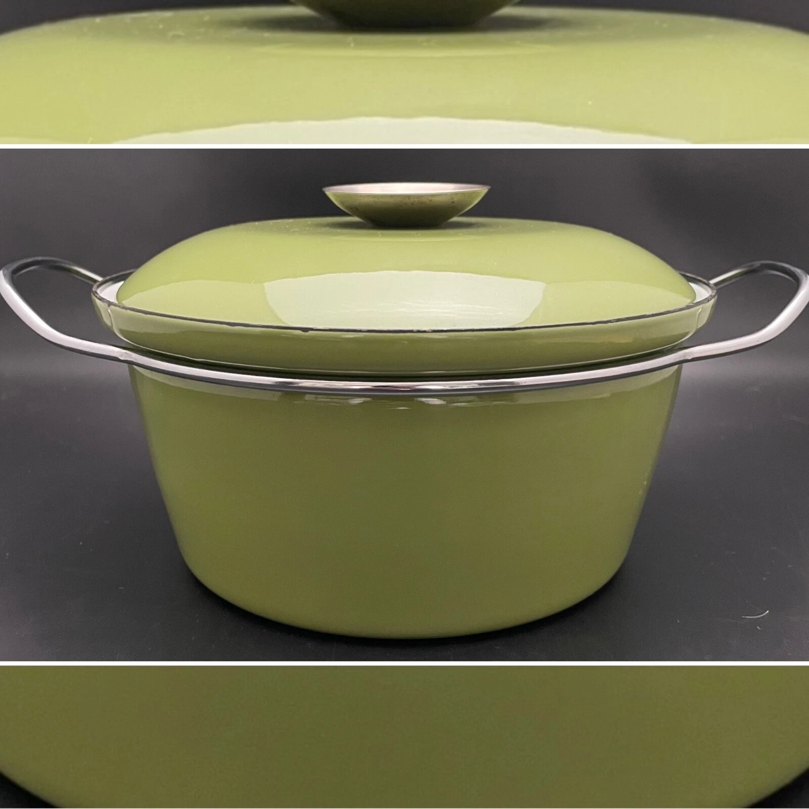 Catherineholm Enamelware Casserole/Dutch Oven Solid Avocado Green Norway 8" 2qt