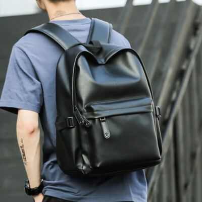 Casual PU Leather Laptop Backpack Bag Men Waterproof Mochila Travel schoolbag