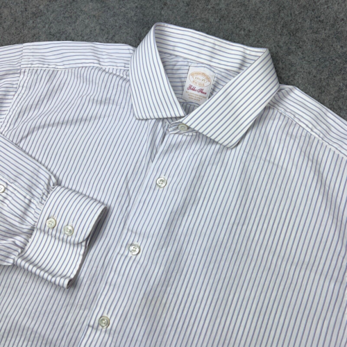 Brooks Brothers Shirt Mens 17.5 White Striped Golden Fleece Egyptian Cotton USA