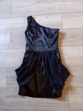 Jasmine Black Satin One Shoulder Draped Dress Beaded Evening Party Christmas UK8