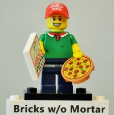 New Genuine LEGO Pizza Delivery Man Minifig w/ Box Tile + Pizza Series 12 71007