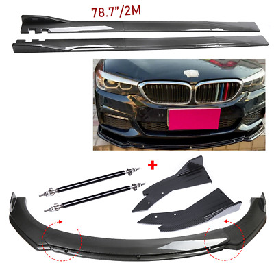 Carbon Fiber Front Bumper Lips Rear Splitter Spoiler For BMW Side Skirt Q+