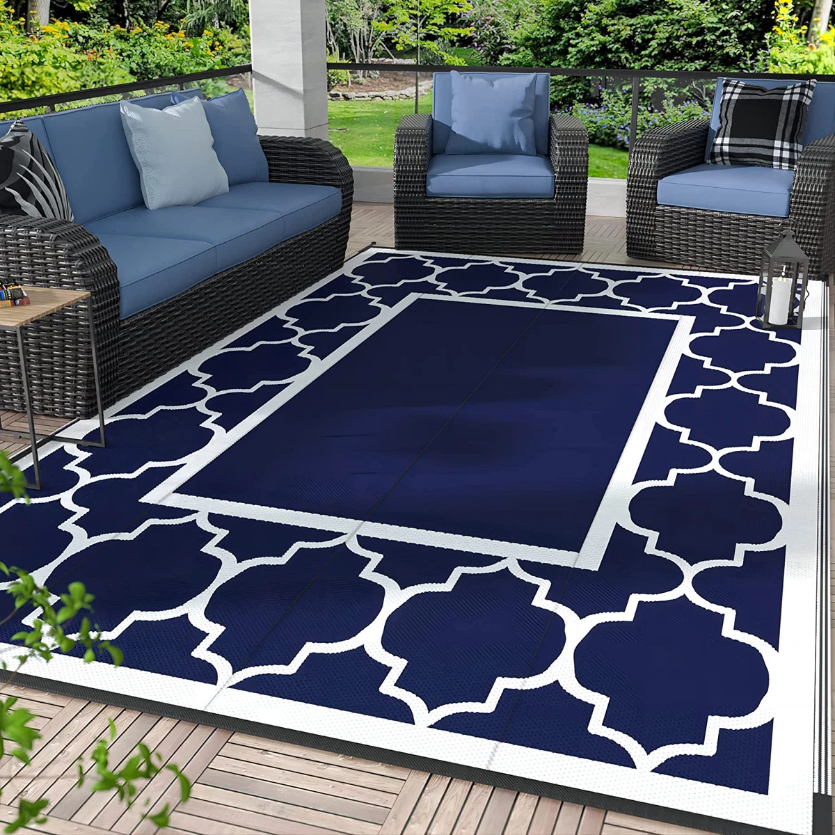 Reversible Outdoor Plastic Rug Waterproof Patio Camping Carpet Plastic  Floor Mat