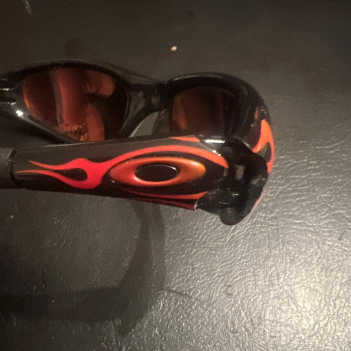 Oakley New Straight Jacket Jet Black-Orange Flames w/ Fire Irid Polarized lenses