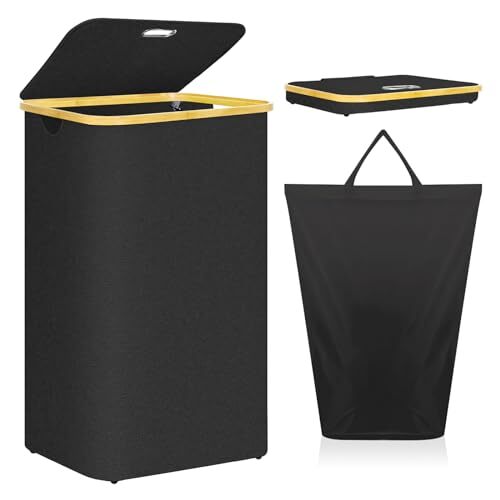 Laundry Hamper with Wheels 100L Large Basket Lid Rolling Removable Bag-image