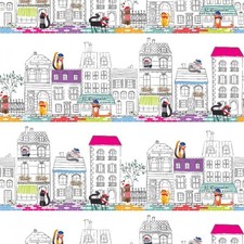 Cats in Paris Stripe 44" fabric by Benartex, 16453-99, cotton