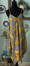 Strappy Handkerchief Hem Chain Accent Neckline Lg Yellow Rose Sundress 