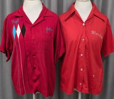 Vtg 50s-70s Loop Collar King Louie Gabardine  Olympian Bowling Shirt Sz L Lot 2