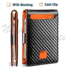 Men's Slim PopUp Bifold Carbon Fiber Wallet, RFID Blocking, Money Clip, Men Gift