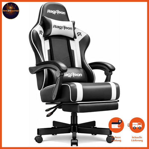 Gamingstuhl Ergonomisch Mit FußStüTze KopfstüTze HöHenverstellbar Schwarz 200 Kg-image