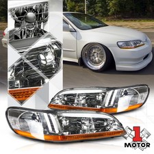 Chrome Housing Headlight Amber Corner Signal Reflector For 98-02 Honda Accord
