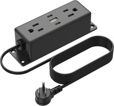 Wall Mount Power Strip with USB Ports, under Desk Mountable Power Strip with Out