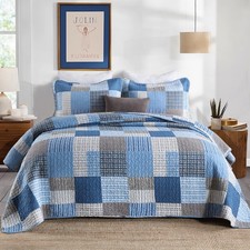 KALOOLA Plaid Quilts Queen Size, 100 Cotton Soft Bedding Set with 2 Pillow S...