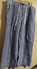 Ralph Lauren Linen/Cotton Striped Be/White Wide Leg Pants 14
