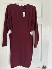 Express Women's Maroon Knee High Dress Short Sleeve, Size L