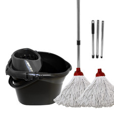 Litetron Heavy Duty Mop Bucket Red Cotton Mop & Bucket Set(2 Heads&1 Steel Pole)