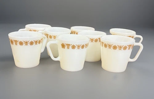 Pyrex Corning Corelle BUTTERFLY GOLD ~ D Handle Coffee Mugs Cups 1410 Set of 6