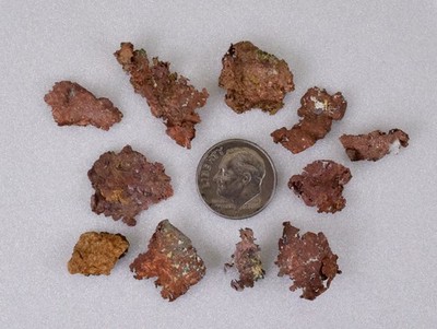 Posten 11 NATIVE COPPER PERU Kristall Eisen Neu Fund Some Fine Iridescent Wir...