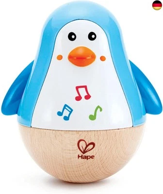 BESUCHE DEN HAPE-STORE Hape Stehauf-Pinguin, Stehaufmännchen aus Holz, blau, Babyspielzeug ab 6
