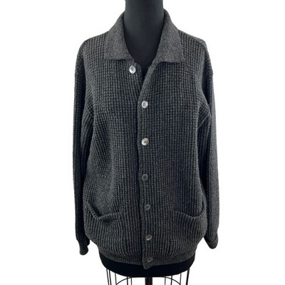 CANALI Mens Merino Wool Cardigan Gray Long Sleeve Pockets Textured Knit Sz IT 48