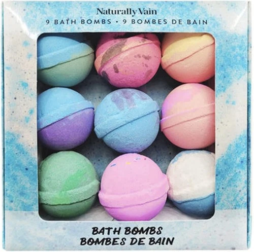 Naturally Vain Luxury Bath Bomb Set 9Pk Handmade Assorted Scents Non Staining